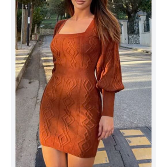 Fashion Nova Dresses & Skirts - Fashion Nova NWT Camel Hello Cutie Cable Knit Long Sleeve Sweater Dress Size XL
